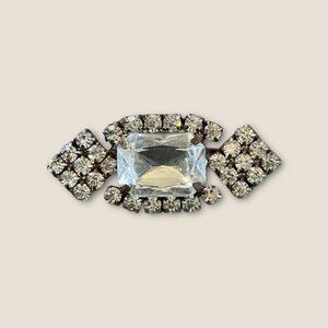 Vintage Rhinestone Brooch With Clear Gemstone & Silver-Tone Metal